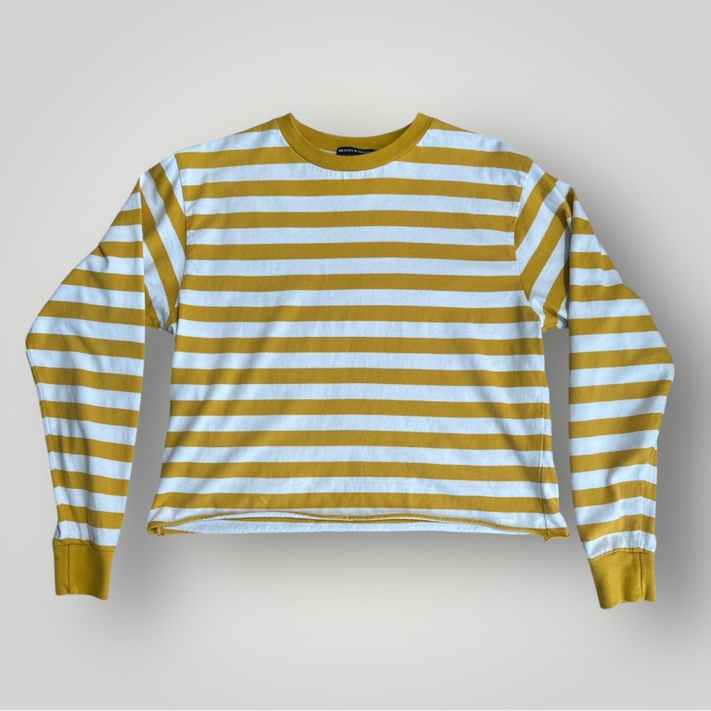 Brandy Melville Mustard and White Striped Top rolled hem Italy 🇮🇹